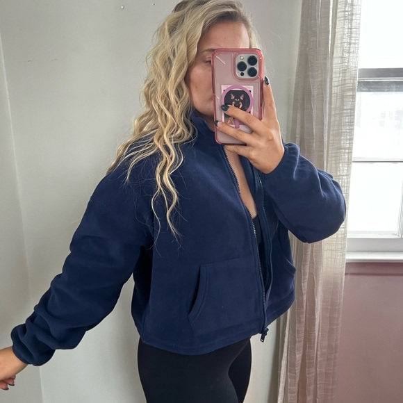 Fabletics Navy Fleece Jacket Small Oversized - Picture 5 of 11